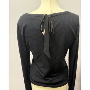 Lauren By Ralph Lauren 30% SILK Black Sweater with Tied Bow in Back size S